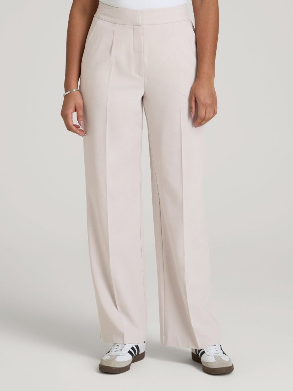 American Tall Flat Front Wide Leg Dress Pants for Tall Women -Drywall Tan Sz 10